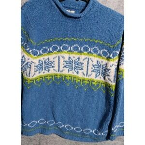 Yarnworks Winter Sweater XL Womens Snowflake Fair Isle Soft Fuzzy Mock Neck EUC